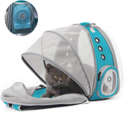 Innovative Cat Travel Backpack with Mini Fan - Expandable Space Capsule Design for Kittens and Small Dogs, Up to 12 lbs, Stylish Green