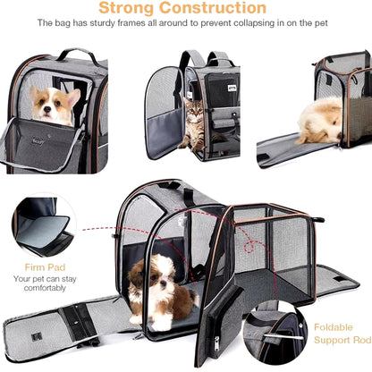 Chic and Versatile Expandable Cat & Dog Backpack - Your Pet's New Favorite Adventure Companion