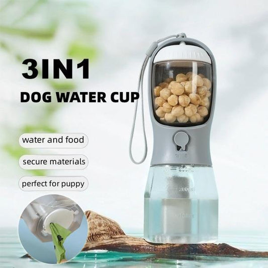 Ultimate 3-In-1 Pet Travel Companion: Water Bottle, Food Cup & Poop Bag Holder!