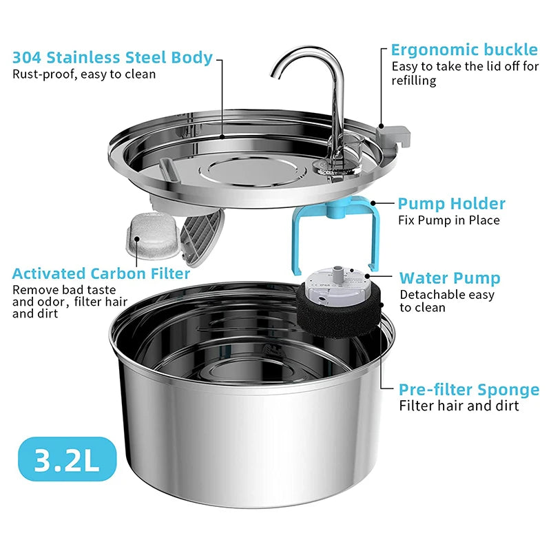 Revolutionary Stainless Steel Cat Water Fountain - Automatic Pet Drinker and Feeder for Healthy Hydration