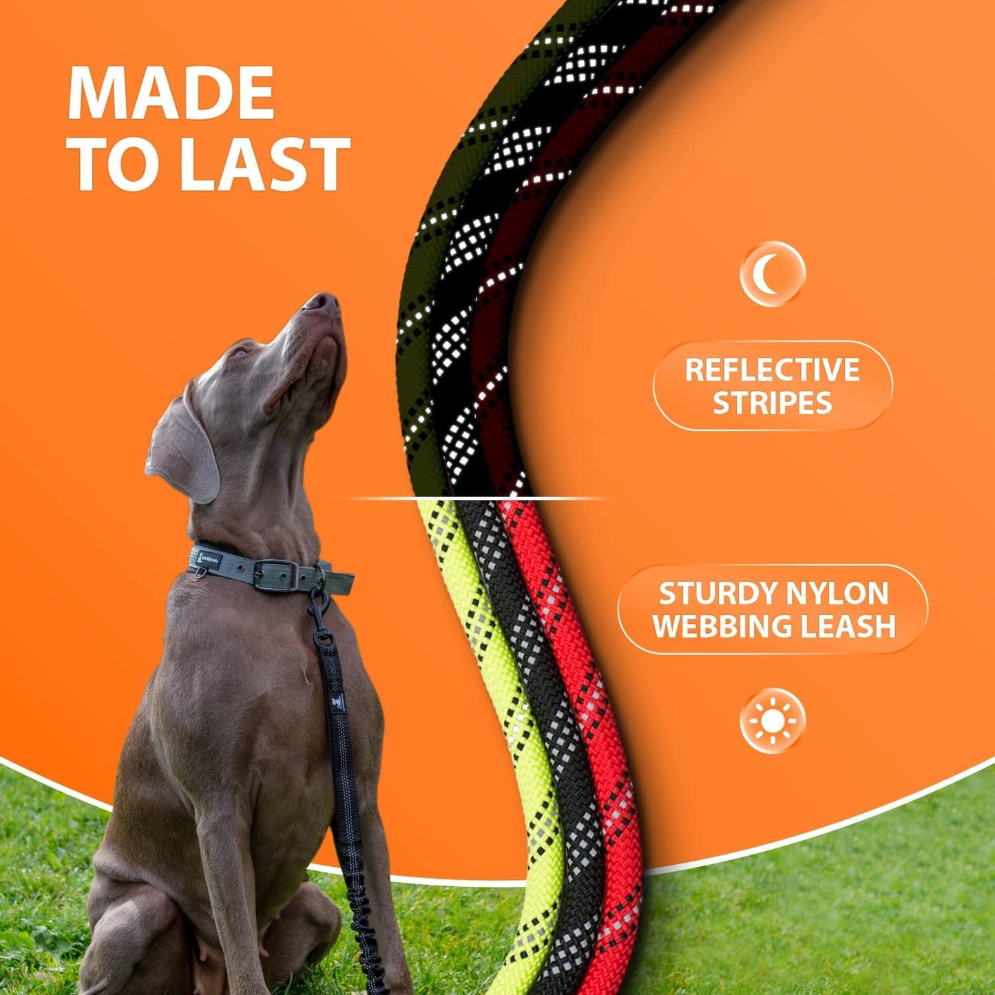 Premium Teal Heavy Duty Rope Bungee Leash for Large and Medium Dogs - Shock Absorbing Anti-Pull Design with No Slip Reflective Lead, 5.5 Ft