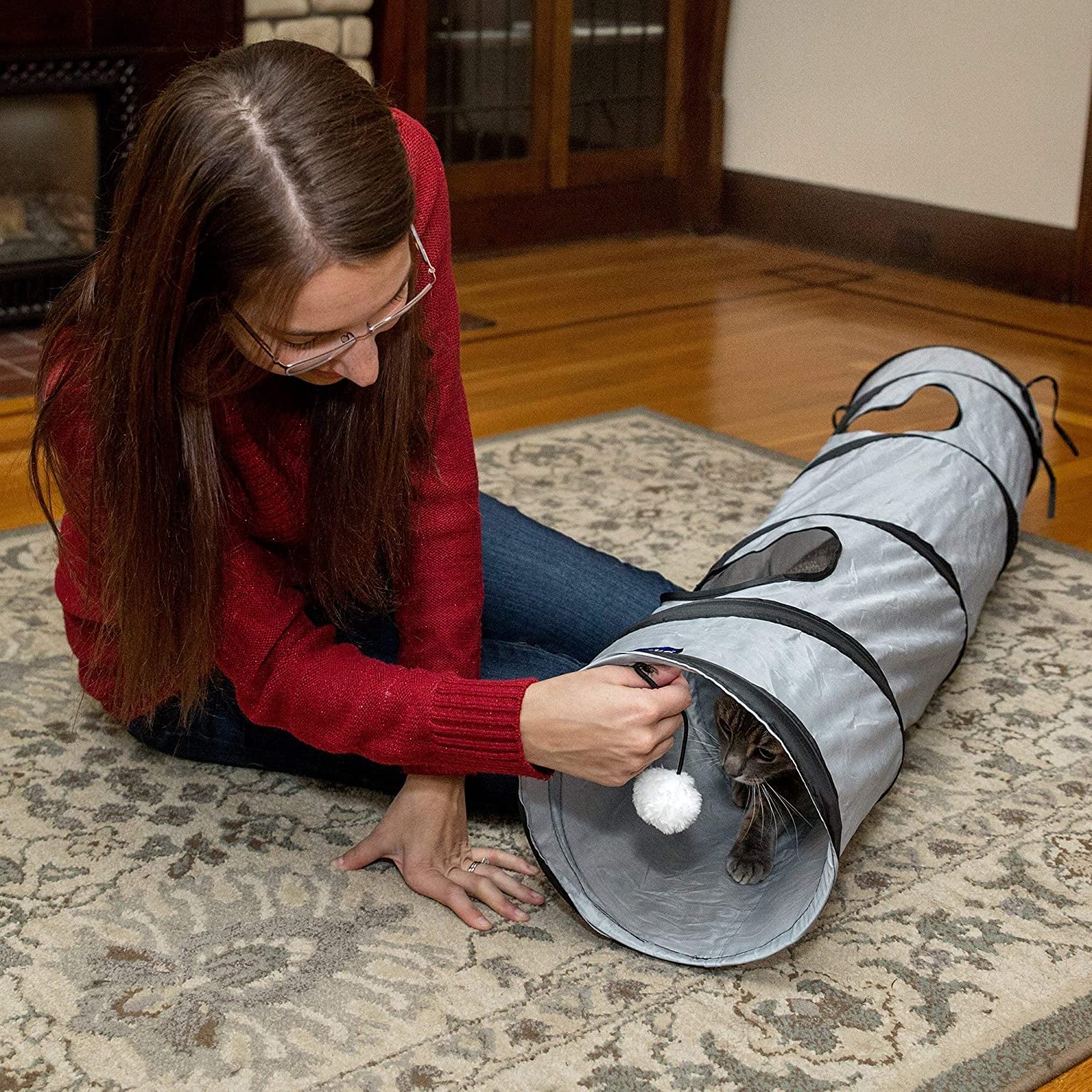 Exciting Cat Tunnel for Indoor Play - Collapsible Pop-Up Tube with Peek Holes and Ball for Endless Fun!
