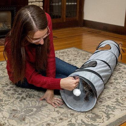 Exciting Cat Tunnel for Indoor Play - Collapsible Pop-Up Tube with Peek Holes and Ball for Endless Fun!