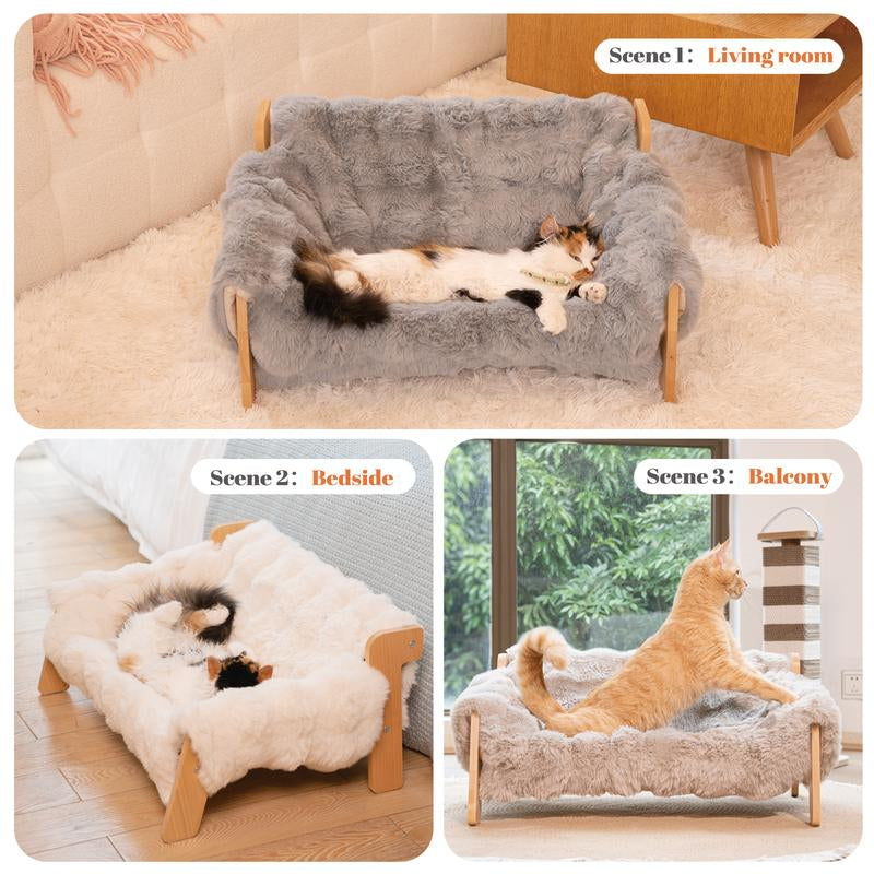 Elevate Your Pet's Comfort with Our Stylish Wooden Cat and Small Dog Lounge Sofa - Removable, Washable Cushion for Indoor Relaxation!