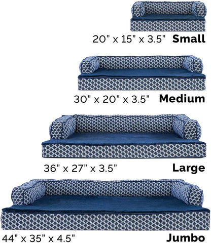 Luxurious Orthopedic Dog Bed with Removable Bolsters & Washable Cover - Perfect for Medium Dogs Up to 35 lbs - Cozy Diamond Blue Sofa Design