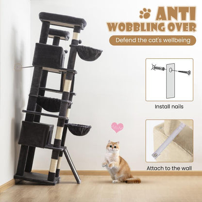 Transform Your Cat's World: SHA CERLIN 81" Luxury Multi-Level Cat Tree Tower with Cozy Perches, Hammock & Durable Sisal Scratching Posts – The Ultimate Indoor Playground for Happy Felines!