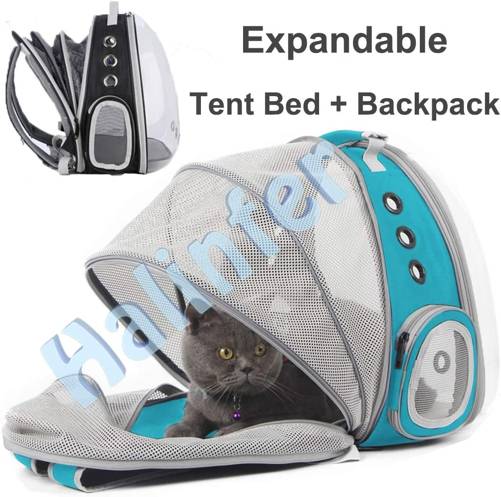 Innovative Cat Travel Backpack with Mini Fan - Expandable Space Capsule Design for Kittens and Small Dogs, Up to 12 lbs, Stylish Green