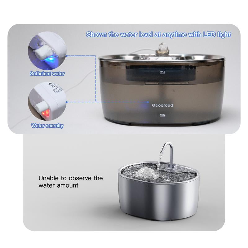 Upgrade Your Cat's Hydration with the Geoorood 3.2L Stainless Steel Water Fountain - Whisper-Quiet, Dual-Mode Design & LED Alerts for Optimal Refreshment!