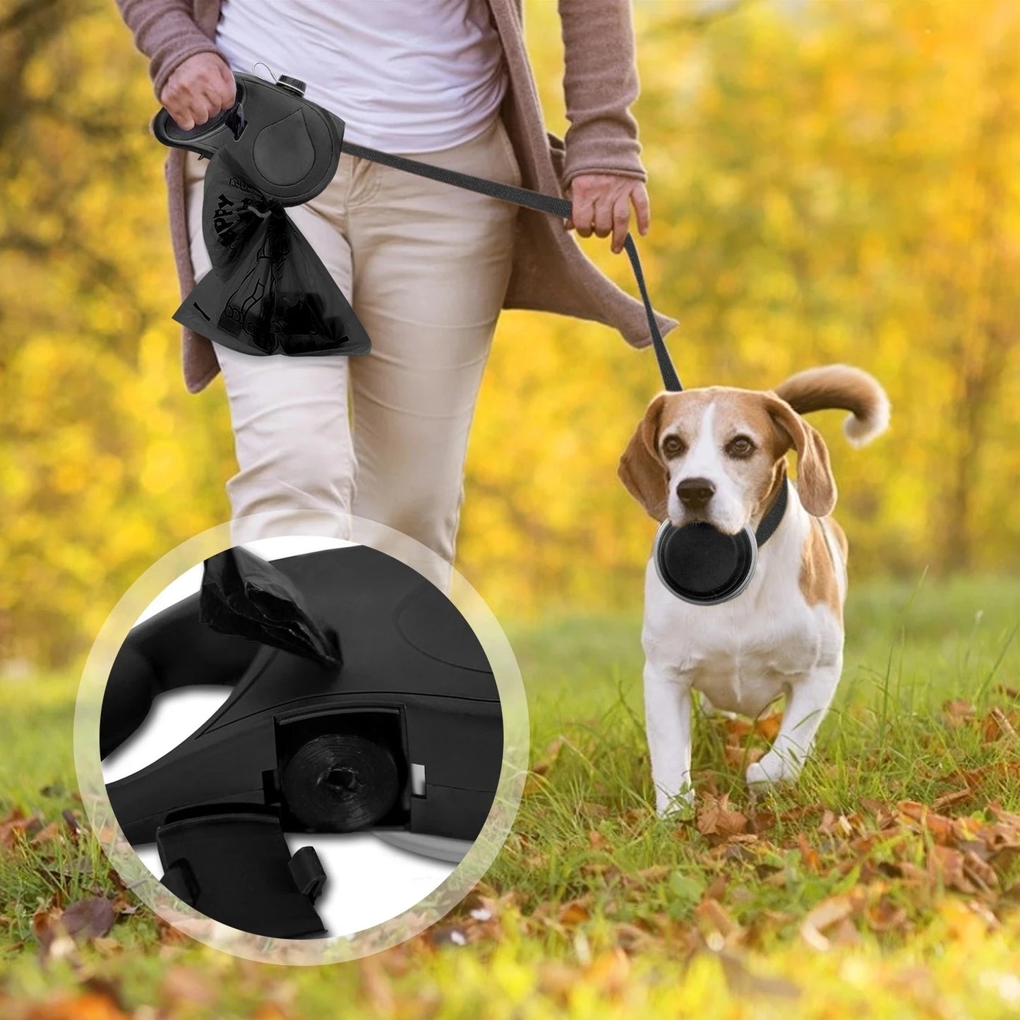 Ultimate 4-in-1 Multifunctional Pet Dog Leash with Built-in Water Bowl and Waste Bag Dispenser – Perfect for Outdoor Adventures!
