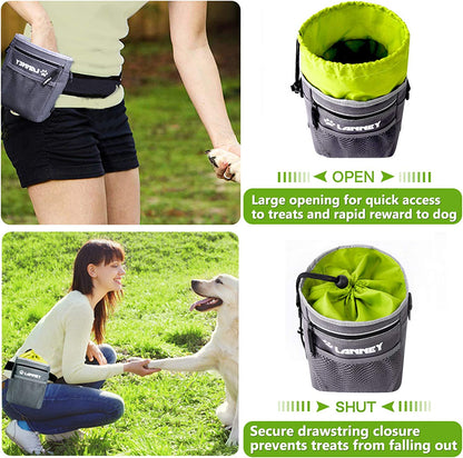 Ultimate Versatile Dog Treat Pouch - 3 Convenient Wear Options for Effortless Training with Clicker, Adjustable Belt & Poop Bag Dispenser, Perfect for Carrying Kibble & Toys