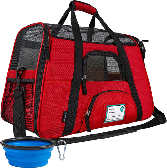 Airline Approved Soft Sided Pet Carrier for Cats & Small Dogs - Comfortable, Ventilated Travel Bag in Red for Kittens & Puppies